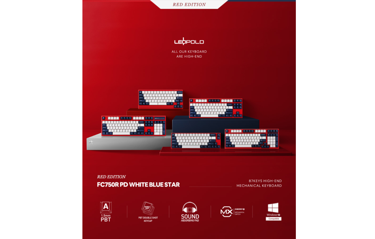 Giới thiệu Bàn phím cơ Leopold FC750RPD Blue Star (USB/PBT Doubleshot/White Navy/Red case/Blue sw)